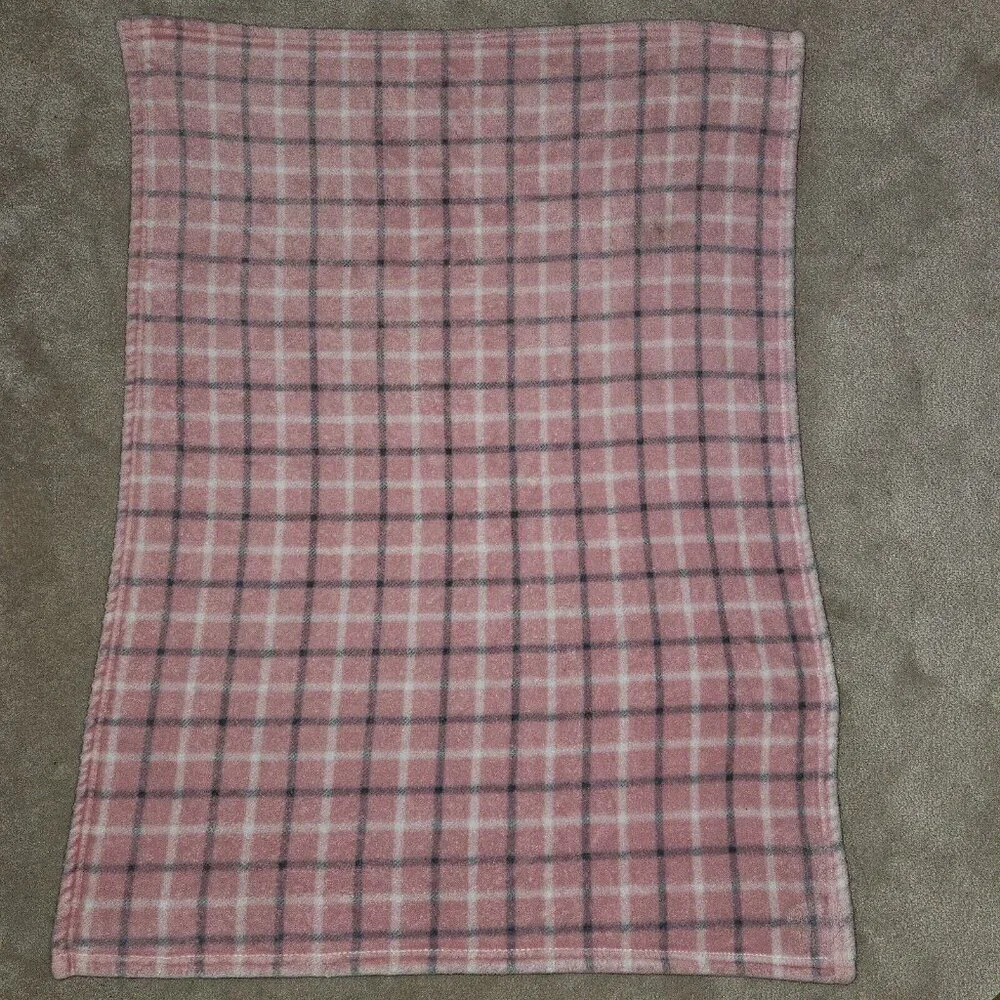 Pink Gray White Plaid Fleece Baby Blanket Lovey RN 36753 Allura